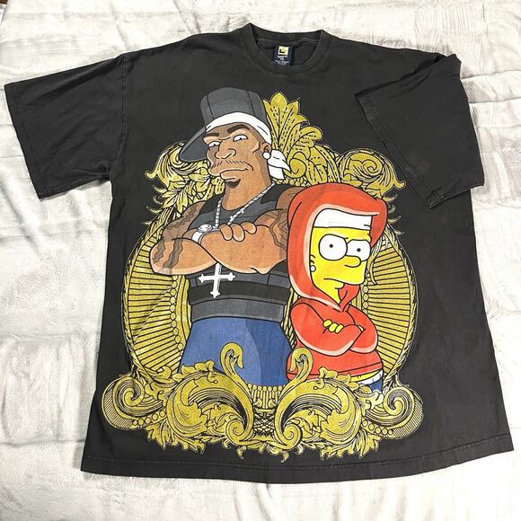 Soul Lot Other - Soul Lot 4XL T Shirt Bart Simpson Fifty Cent Black Oversized Gold Filigree VTG